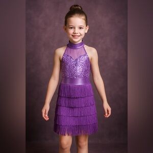 Purple Sequin Fringe Dance Outfit– Child Size M